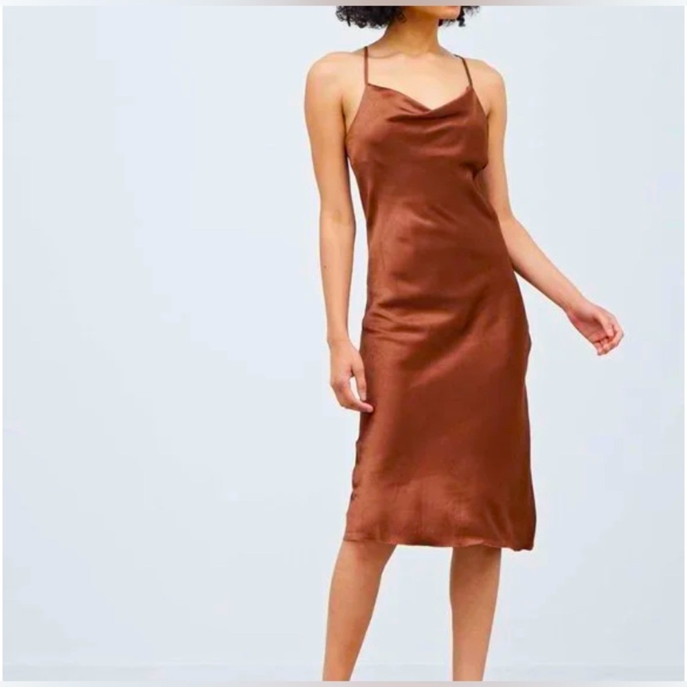 GRADE & GATHER Cowl Neck Satin Dress